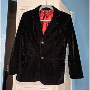 Black Velvet Blazer Jacket With Red Lining & Gold Button Details By Yuan Lu